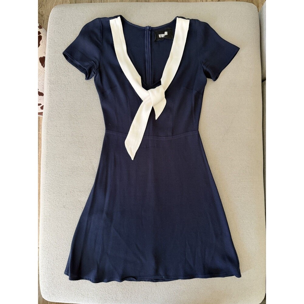 Reformation Navy & White Sailor Dress, size 0 bow tie front MSRP$248